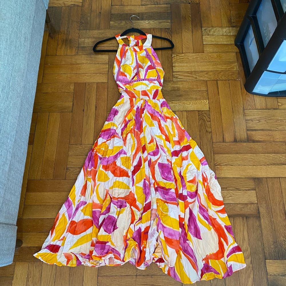 Abel The Label Anthropologie Rumi Maxi Dress Halter Neck Bohemian Blue Size XS - Picture 2 of 9
